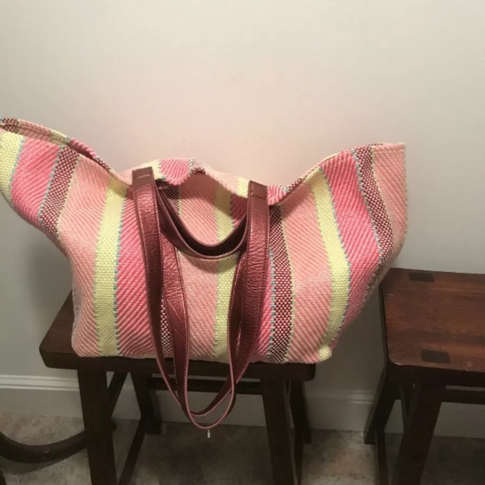 New Anthropologie cotton blend woven tote bag